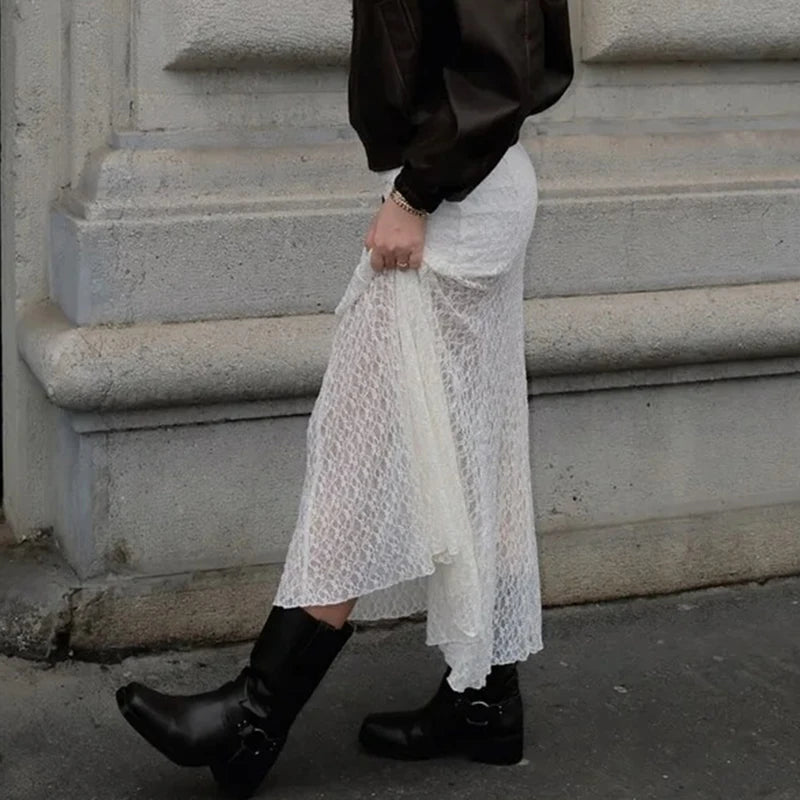 AIERTU  -  Vintage Sheer Lace Maternity Skirts for Women Low Elastic Waist Loose Fit Long Skirt Casual Pregnancy Skirts Fashion Streetwear Aiertu