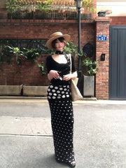 AIERTU  -  Sexy Wind Neck Streamer U-neck Polka Dot Short-sleeved T-shirt Summer New Female Slim Slim Top Fashion Two-piece Set Aiertu