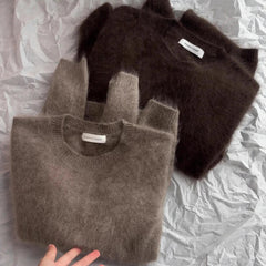 AIERTU  -  Oversized Mohair Round Neck Pullover Sweater Women's Autumn Winter Plus Size Soft Knitted Top Chic Casual Outerwear Inner Wear Aiertu