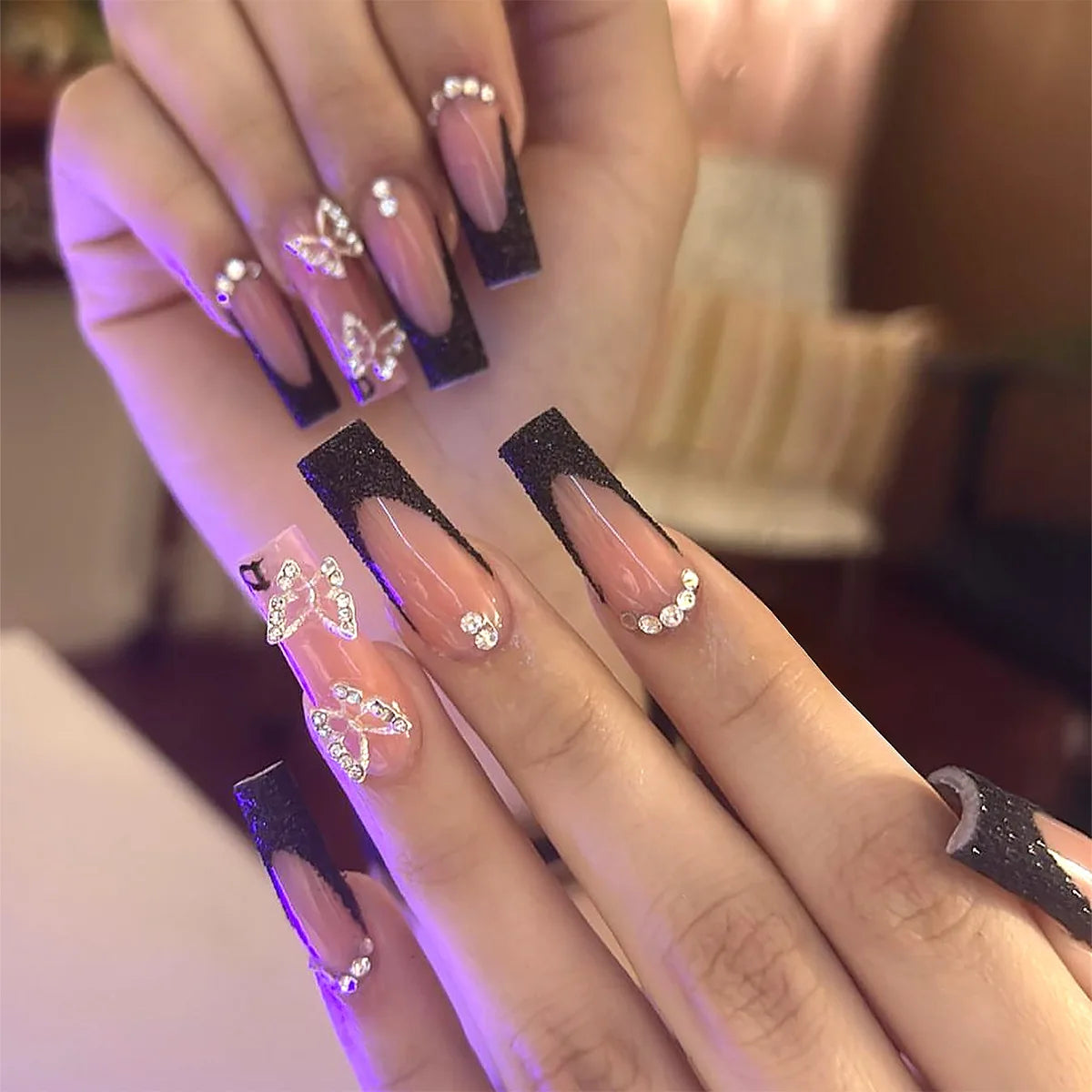 Aiertu 24Pcs Long Ballet False Nails with Bow Designs Pink Coffin Press on Nails Wearable French Fake Nail Full Cover Manicure Tips Aiertu