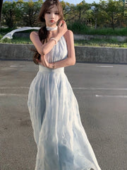 Japanese Sweet Kawaii Elegant Dress Women Solid Y2k Summer Vintage Short Party Dress Female Backless France Princess Chic Cothes Aiertu