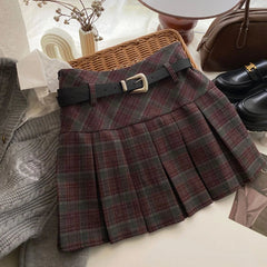 Aiertu Vintage Plaid Skirt Women Preppy Style Kawaii Pleated Skirt Korean Fashion Autumn Winter A-line Streetwear Mini Skirts Aiertu