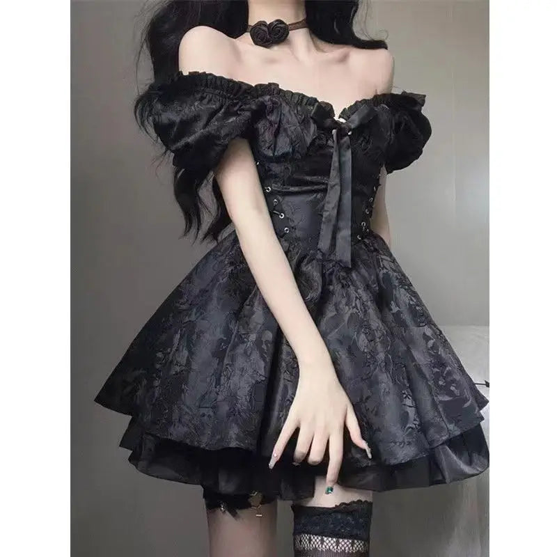 Aiertu Gothic Goth Harajuku Bandage Dress Sexy Off Shoulder Lace Mesh Mini Short Dresses Party Elegant  Summer Outfits Aiertu