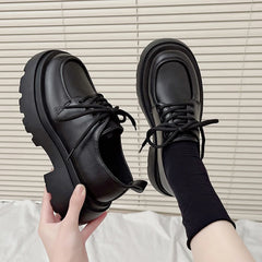 Women Spring New Black Platform Flats Shoes Women Loafers Slip on Boat Shoes Designer Casual Leather Oxfords Aiertu