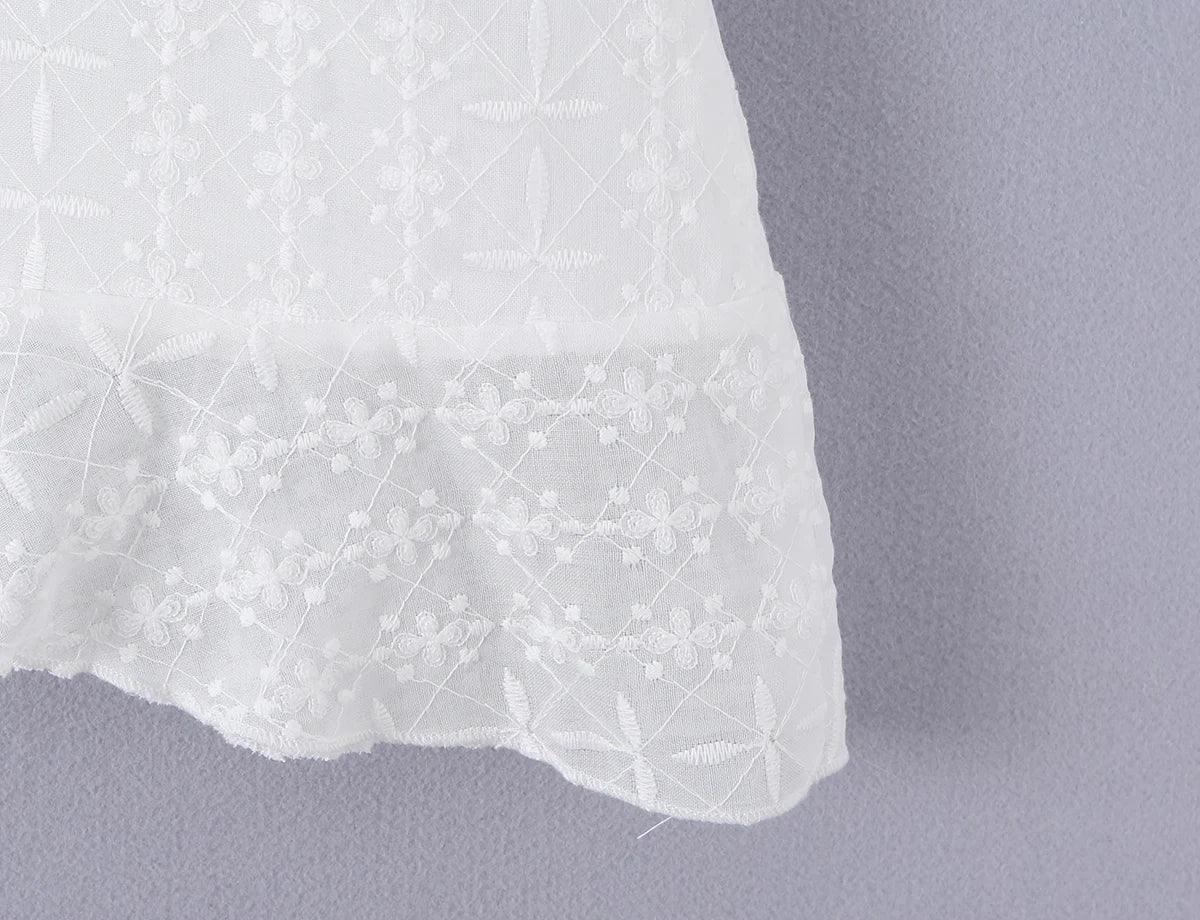 AIERTU  -  Summer White Lace Mini Dress Women Off Shoulder Tie Detail Sleeve V Neck Beach Party Irregular Dress Aiertu