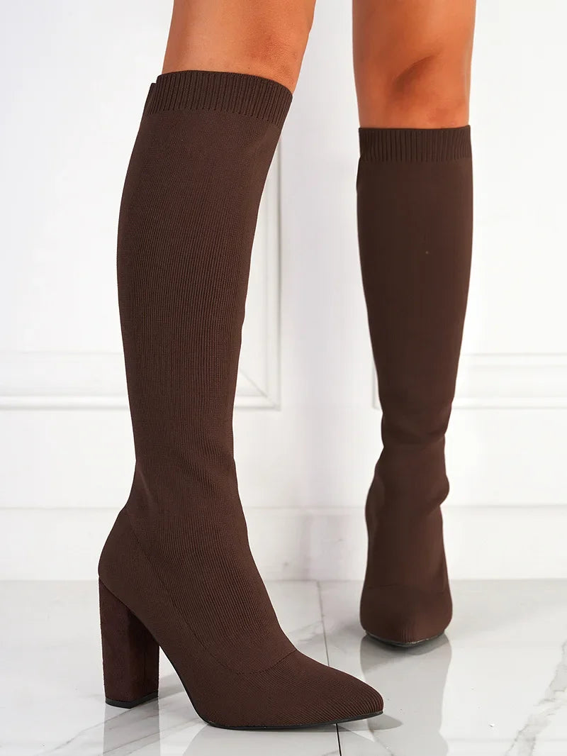 15 Women Shoes Mesh Knitting Long Boots High Heels Knee High Boots  Platform Boots Plus Size 42 Aiertu