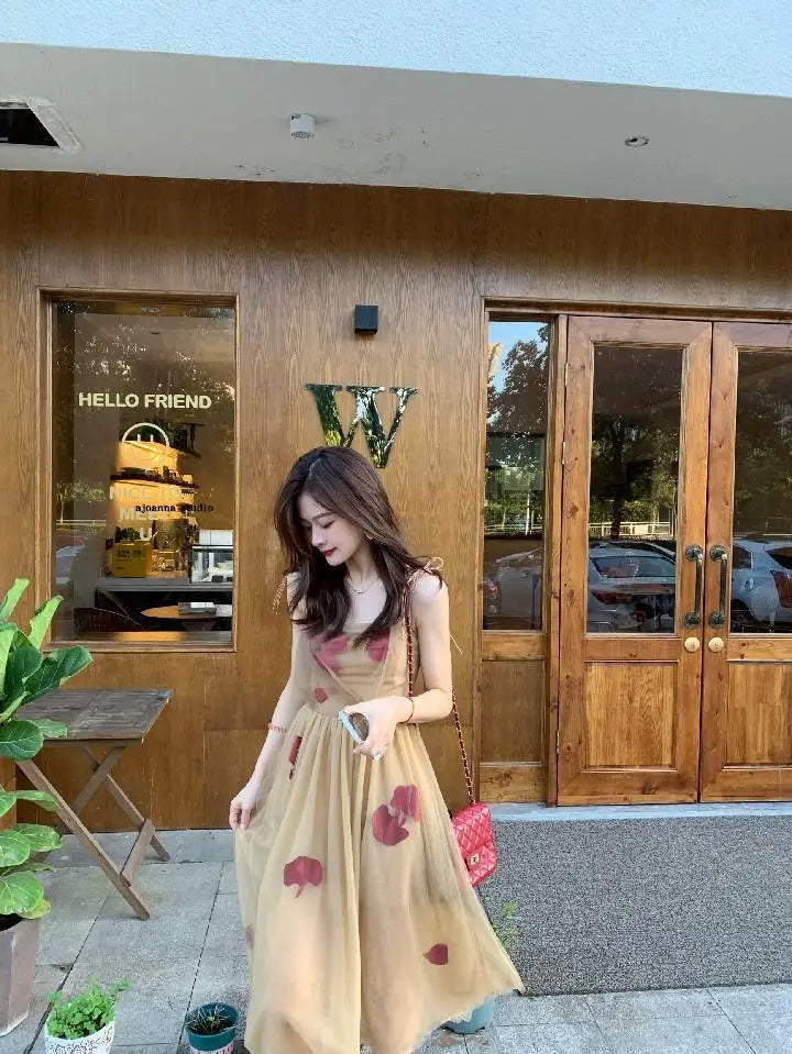 Aiertu Vintage Floral Strap Dress Women Sexy Backless Evening Party Fairy Dress  Spring High Street Korean Beach Casual Dress Aiertu