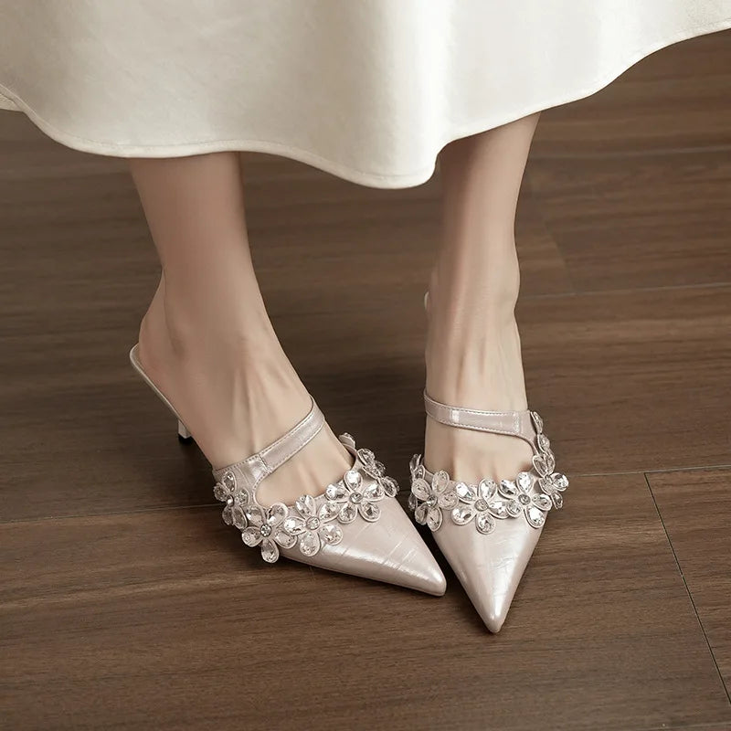 AIERTU  -  Elegant Women Shoes Exquisite Rhinestone Flower High Heeled Sandals for Woman French Casual Shoes Designer Shoes Sandalias Mujer Aiertu