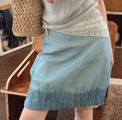 AIERTU  -  Candy Color Positioning Wrinkle Versatile Fit Side Zipper Double Tier Skirt Aiertu