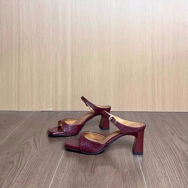 AIERTU  -  New Summer Women's Retro Simple Commute Heel Slippers Square Toe High Heel Single Band Toe Sandals Fashion Outdoor Shoes Aiertu