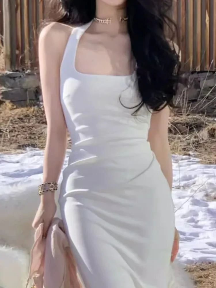 Aiertu Women Fashion Elegant Casual Midi Dress Halter Bodycon Slim Vintage Party Birthday Vestidos Female Clothes Sleeveless Lady Robe Aiertu