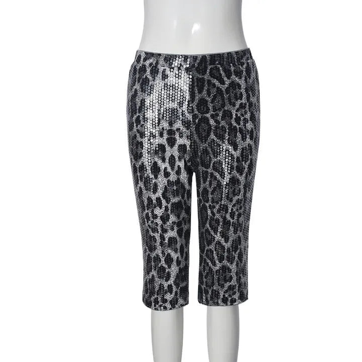 AIERTU  -  New Women Sexy Leopard Print Sequin Shorts Elastic Waist Stretch Slim Fit Hot Pants Night Club Party Streetwear Aiertu