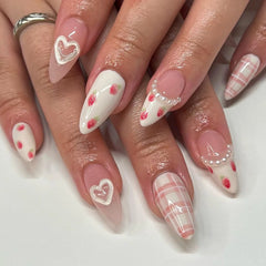 Aiertu 24Pcs Valentine Nails Press on Love Y2k Acrylic Nails Sparkle Butterfly French Cat Eye Almond Full Cover Stick on False Nail Tip Aiertu