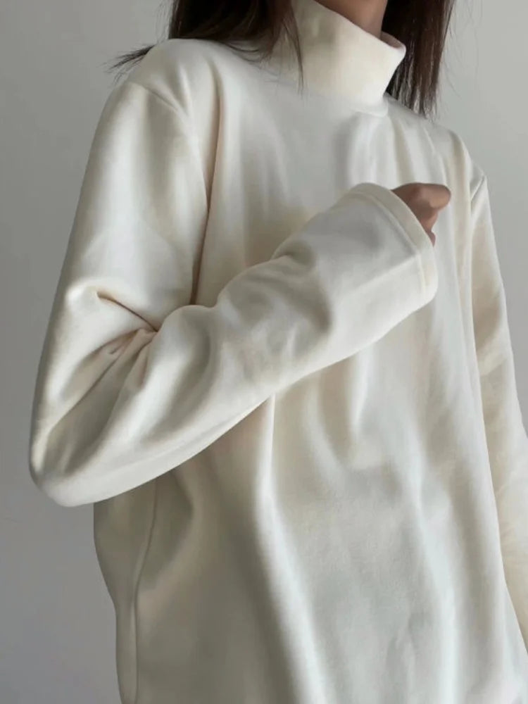 Aiertu Bottoming Shirt Women Velvet Autumn Winter Turtleneck Long-sleeved T-shirt Thickened Casual Inner Warm Top Office Lady's Loose aiertu