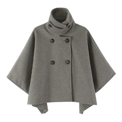 AIERTU  -  Autumn Winter Women High Collar Woolen Cape Coat Double-breasted Buttons Bat Sleeve Cloak Shawl Jacket Loose Outerwear Gray Aiertu