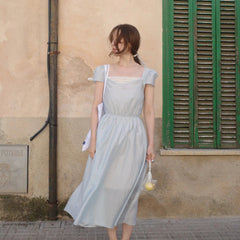 AIERTU  -  Chic V-Neck Lace Dress with Strap And Loose Sleeves Korean Style A-Line Skirt Short Sleeve Casual Wear for Women Aiertu
