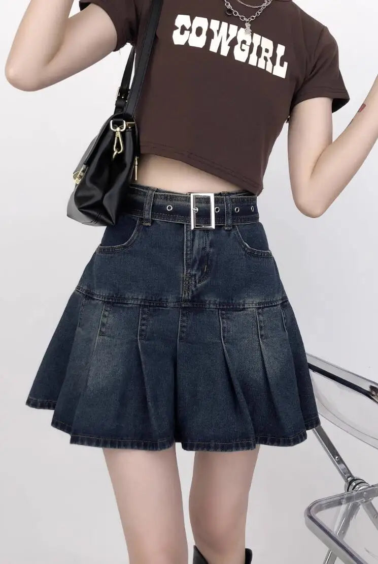 Aiertu Korean Y2K Style Harajuku High Waist High Street Jeans Skirts 2023 Summer Women's Sexy Loose Fit Hotsweet Denim Pleated Skirt Aiertu