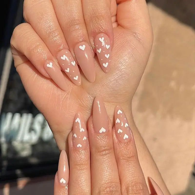 Aiertu Medium-length Acrylic Almond Fake Nails Art Cool Hottie Girl Wear False Nails Europe and USA Press on Nail Removable French Nail Aiertu