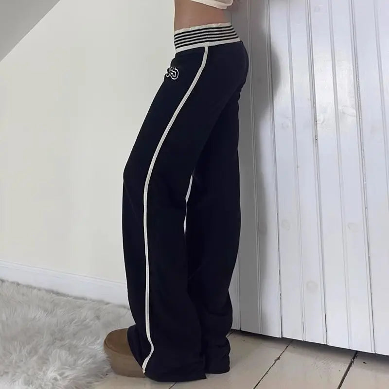 AIERTU  -  American Simple Stripe Casual Trousers Print Slim Knit All-match Office Lady Pants Straight Personalized Streetwear Hip Hop Pant Aiertu
