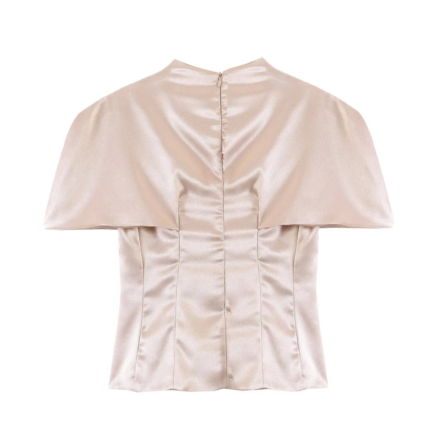 AIERTU  -  Summer New Women's Clothing Silk Satin Texture Slim Stand-up Collar Cape Waist Short-sleeved Shirt Top Aiertu