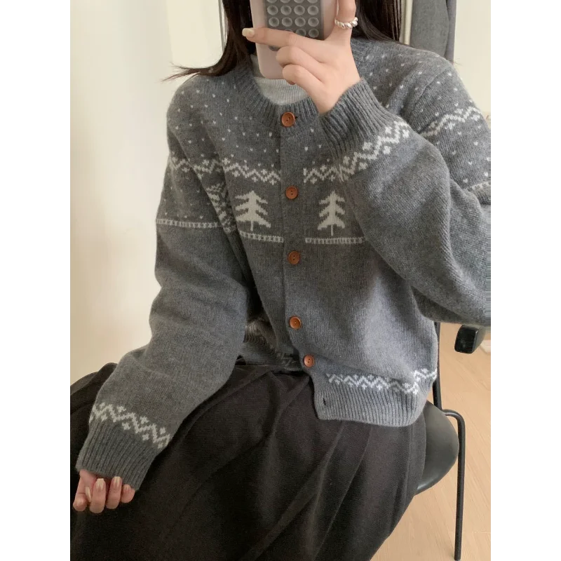AIERTU  -  Autumn Winter New Arrival Lazy Style Casual Versatile Knitted Cardigan Women Korean Style Crew Neck Soft Sweater Coat Aiertu
