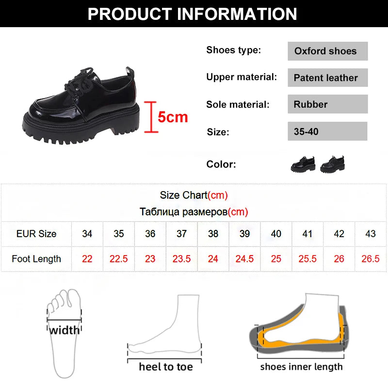 Aiertu Chunky Platform Oxfords Shoes for Women 2023 Autumn Non Slip Lace Up Flats Woman Thick Bottom Patent Leather Gothic Shoes Aiertu
