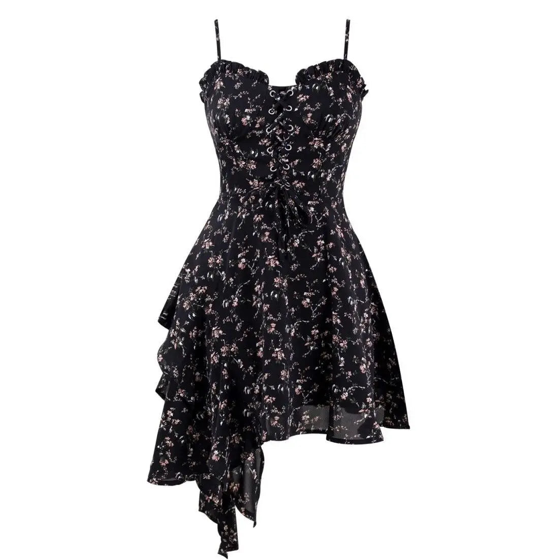 Aiertu Coquette Floral Flower Print Black Slip Mini Dress Women 2024 Vintage Elegant Beach Casual Party Short Dresses Summer Aiertu