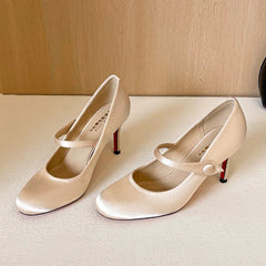 AIERTU  -  New Fashion Satin Round Toe Buckle Strap Women Pumps Concise Elegant Thin High Heels Banquet Dress Shoes Aiertu