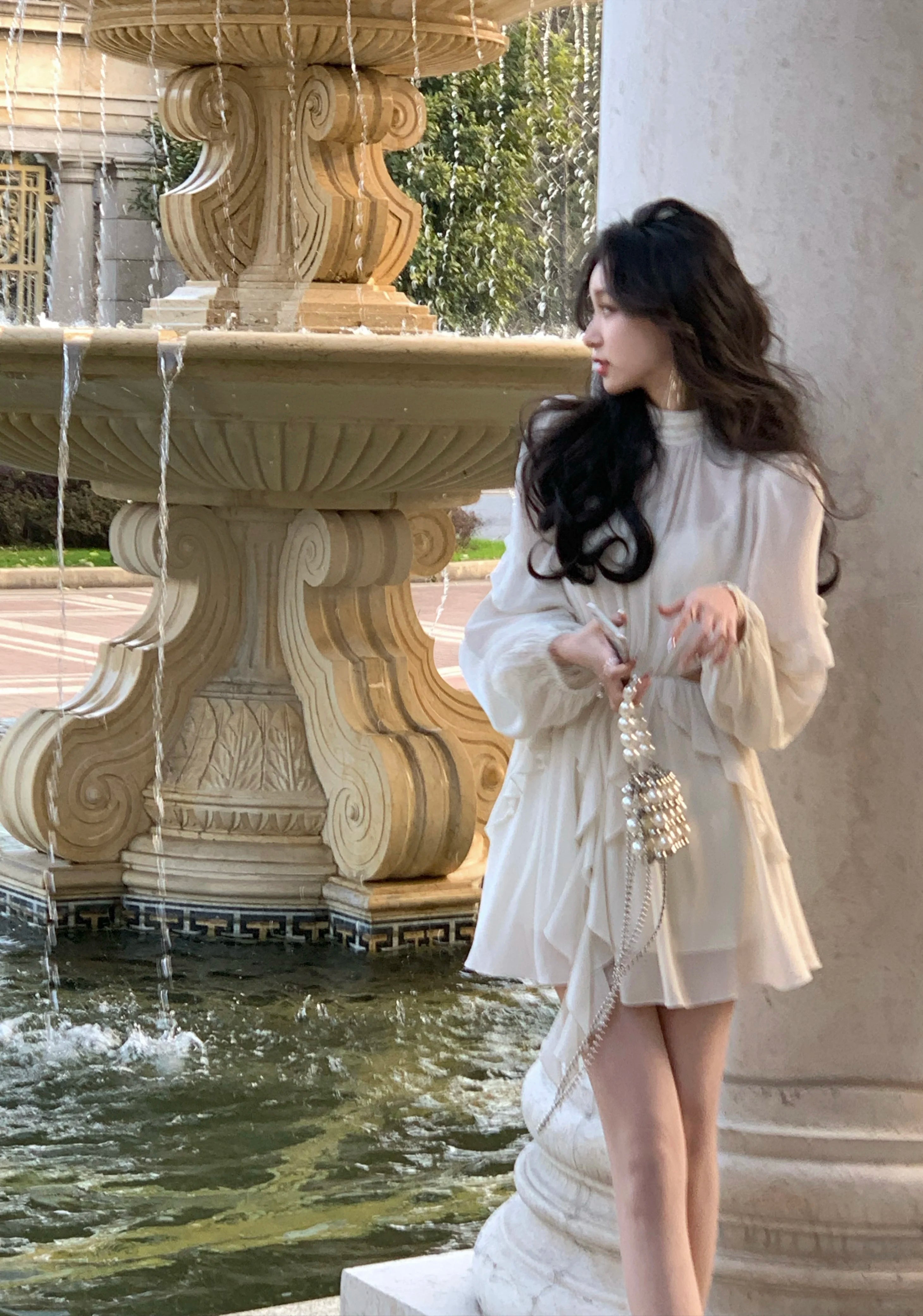 Aiertu Spring Apricot Kawaii Short Dress Women Korean Style Long Sleeve Mini Dresses Fairy Ruffles Turtleneck Evening Party Dress Boho Aiertu