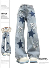 Aiertu Women's Baggy Blue Star Jeans Vintage Y2k 90s Aesthetic Denim Trousers Harajuku High Waist Wide Cowboy Pants 2000s Clothes 2024 Aiertu