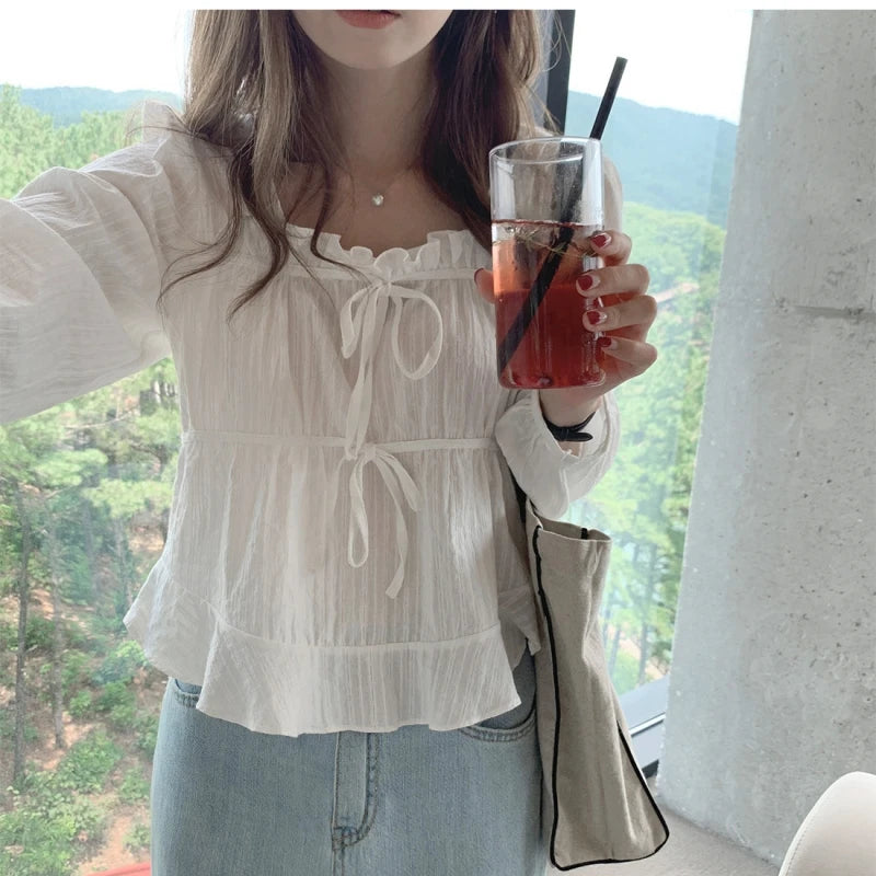 New Spring Women White Linen Cotton Blouses Girls Casual Shirt Women Long Sleeve Tops Korean Femme Soft Blusas Aiertu