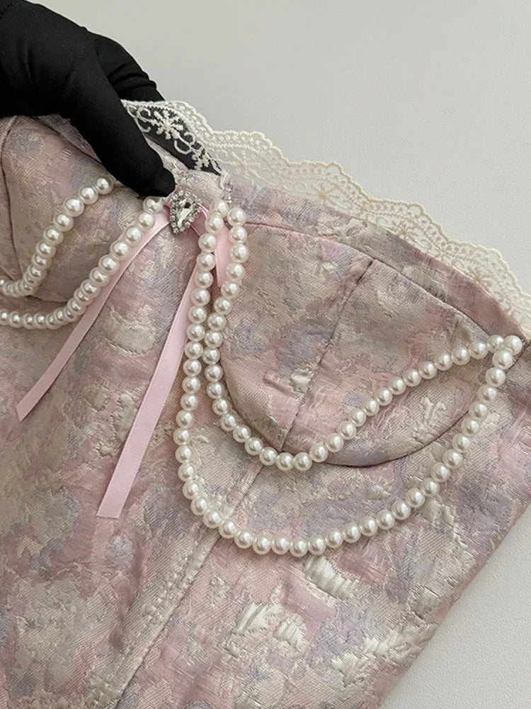 Aiertu French Elegance Lolita Dress Fashion Sweet Luxury Prom Gown Pearl Chain Party Prom Sleeveless Robe 2000s Aesthetic New Design Aiertu