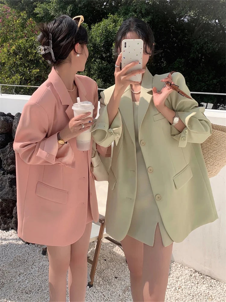 Aiertu Office Ladies Blazer Jacket Women Turn Down Collar Single Breasted Korean Casual White Vintage Outerwear Stylish Tops Aiertu