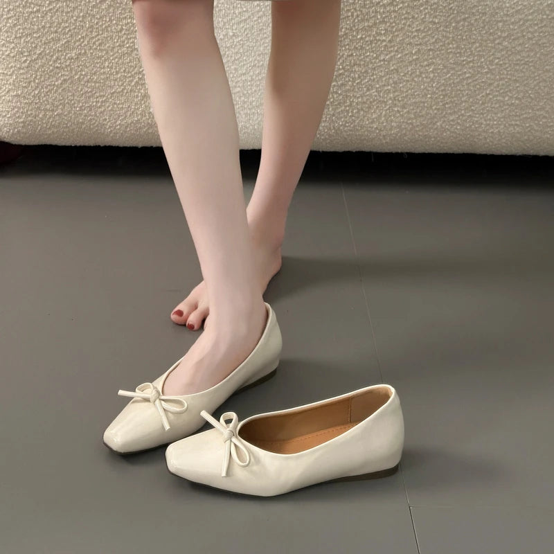 AIERTU  -  Bowtie Flat Shoes Women Ballerinas Square Toe Slip on Ballet Flats Lazy Loafers Moccasins Ladies Casual Comfort Shoes Aiertu