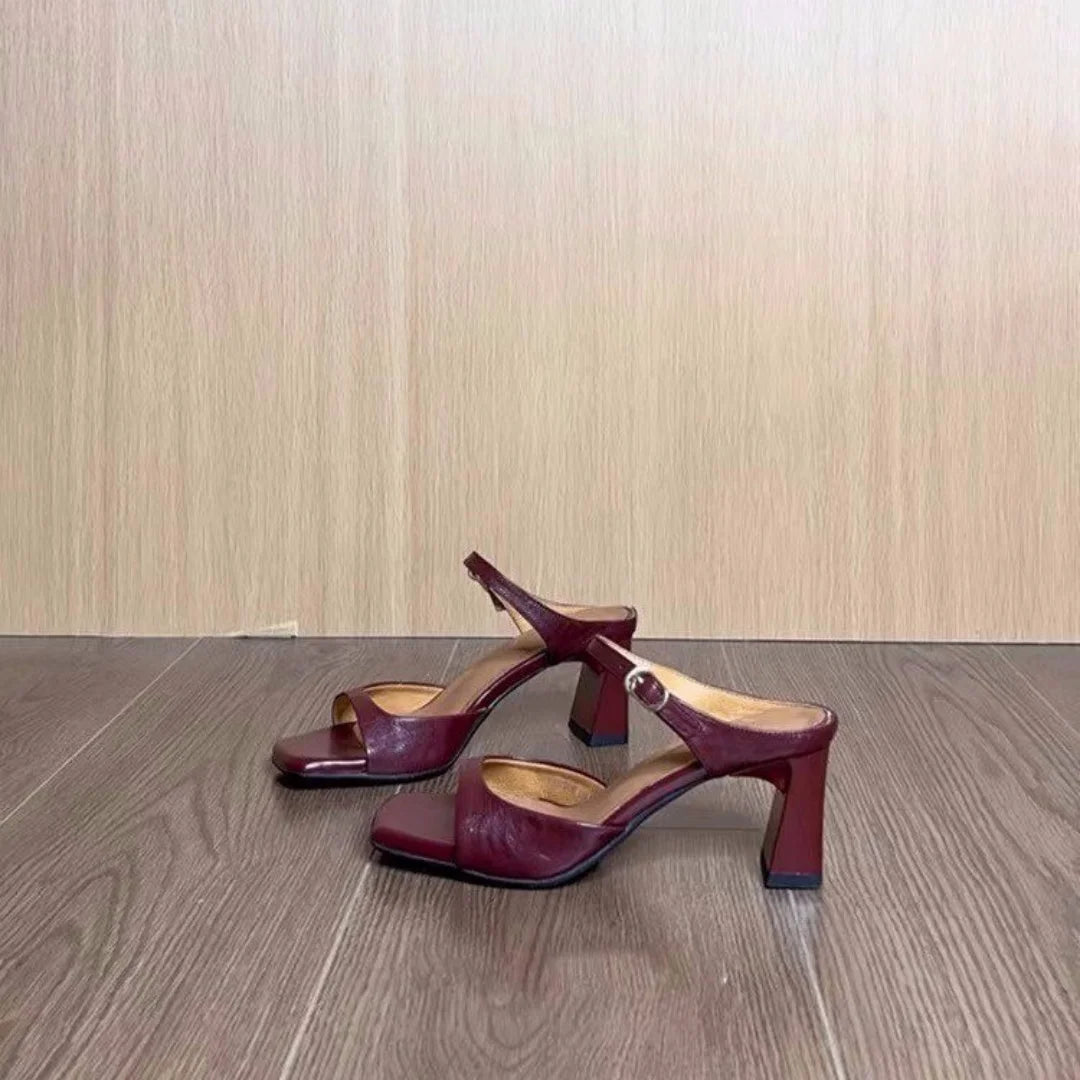 AIERTU  -  New Summer Women's Retro Simple Commute Heel Slippers Square Toe High Heel Single Band Toe Sandals Fashion Outdoor Shoes Aiertu