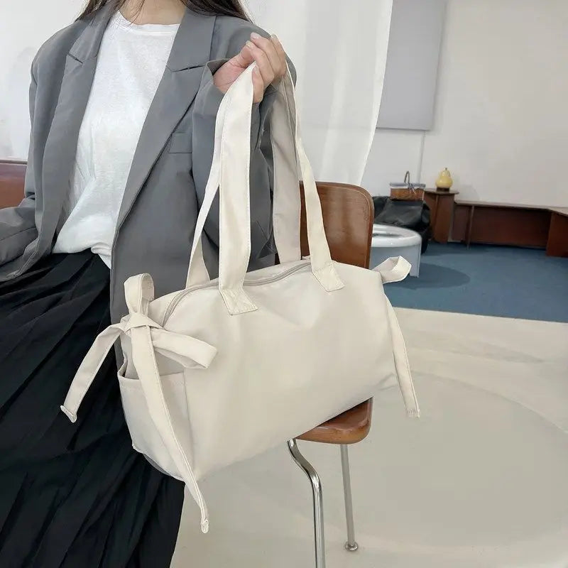 AIERTU  -  Ins Niche Hand-held Shoulder Bag Solid Color Large Capacity Student Versatile Pleated Tote Bags Aiertu