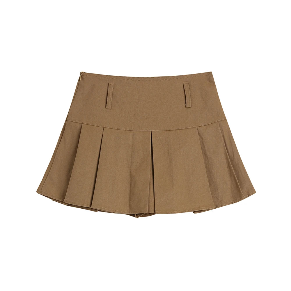 Aiertu Autumn Vintage Brown Elegant A-line Mini Skirts Women Pleated Sexy Club Short Skirt Female Fashion Streetwear Trend Popular Aiertu