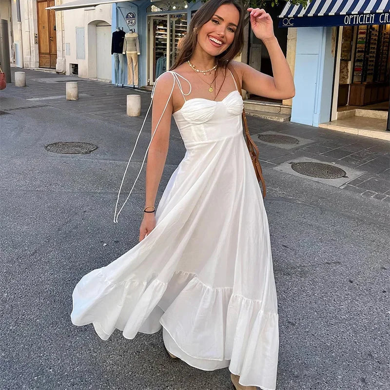 Aiertu Sexy Long Sling Dresses Women Fashion Spring Summer Sleeveless Backless Beach Mixi Dress Female Sweet A-line Dresses Streetwear Aiertu