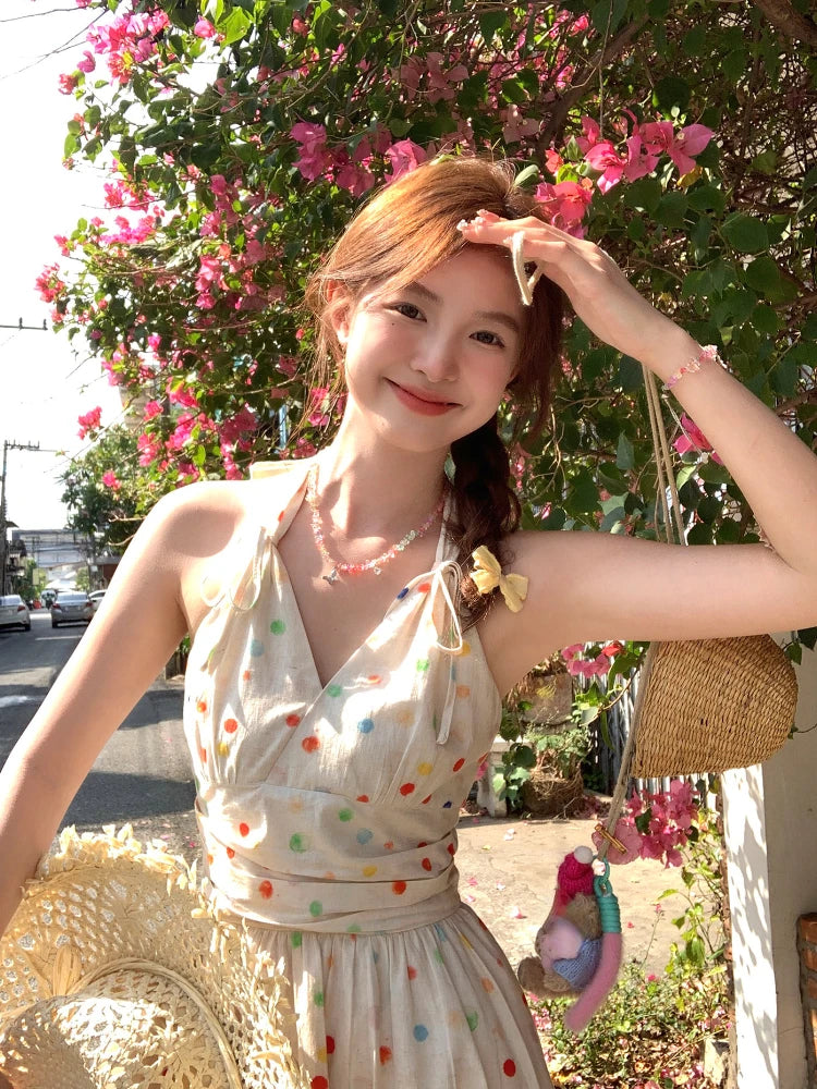 Aiertu 2024 Summer Sweet Y2k Mini Dress Women Casual Sleeveless Dot Short Party Dress Beach Style One Piece Dress Korean Fashion Chic Aiertu