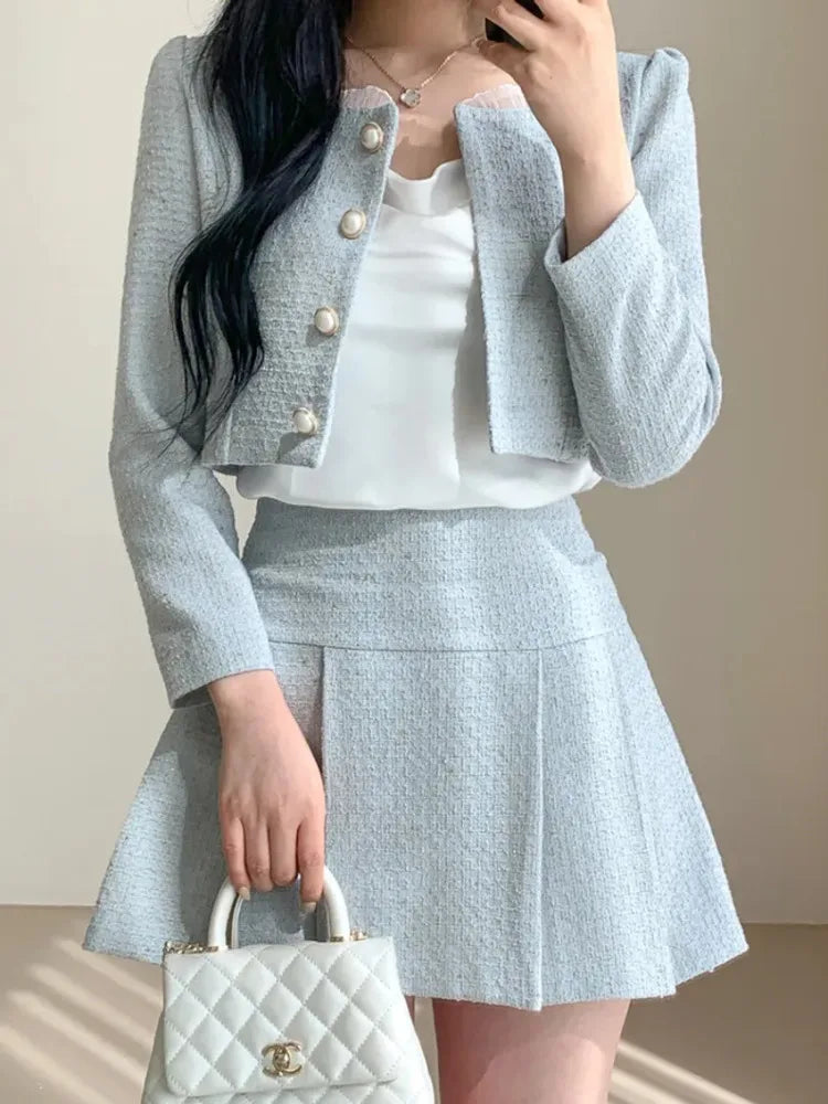 Aiertu High Quality 2024 spring Small Fragrant Two Piece Set Women Outfit Short Jacket Coat + Skirt 2 Piece Sets Conjuntos Cortos Aiertu