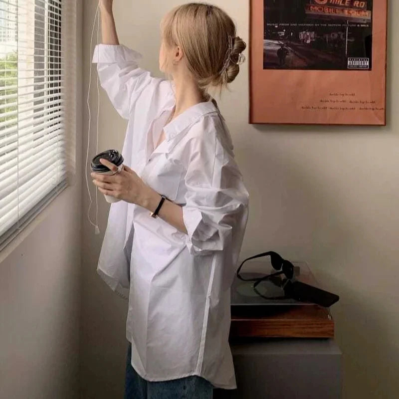 Aiertu Streetwear White Shirts Women Harajuku Oversized Bandage Long Sleeve Blouses Korean Fashion Elegant Casual Chic Tops Spring New Aiertu