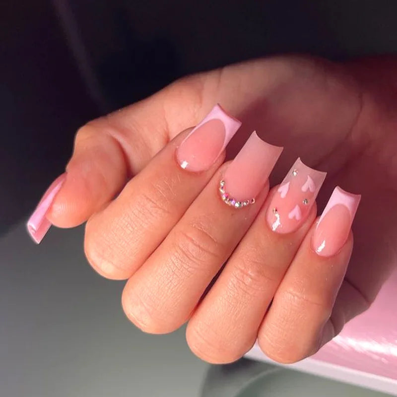 Aiertu 24Pcs Valentine Nails Press on Love Y2k Acrylic Nails Sparkle Butterfly French Cat Eye Almond Full Cover Stick on False Nail Tip Aiertu