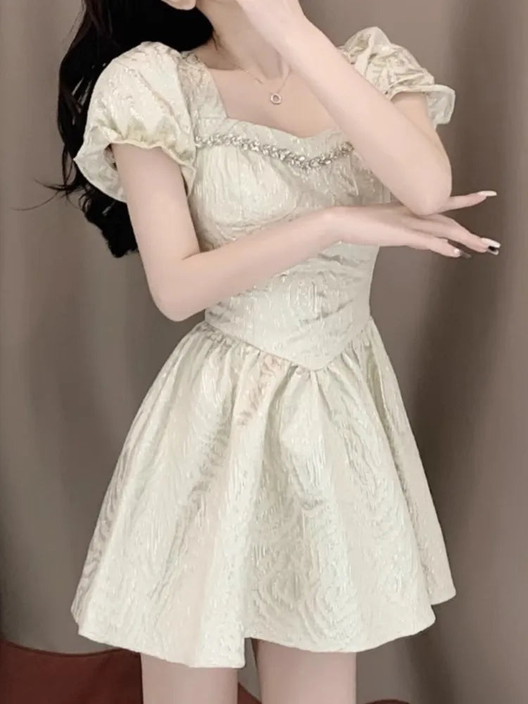 Aiertu Summer Women Fashion Elegant Solid Chic Mini Dress Vintage A-Line Birthday Party Clothes Female Vestidos Robe New Aiertu