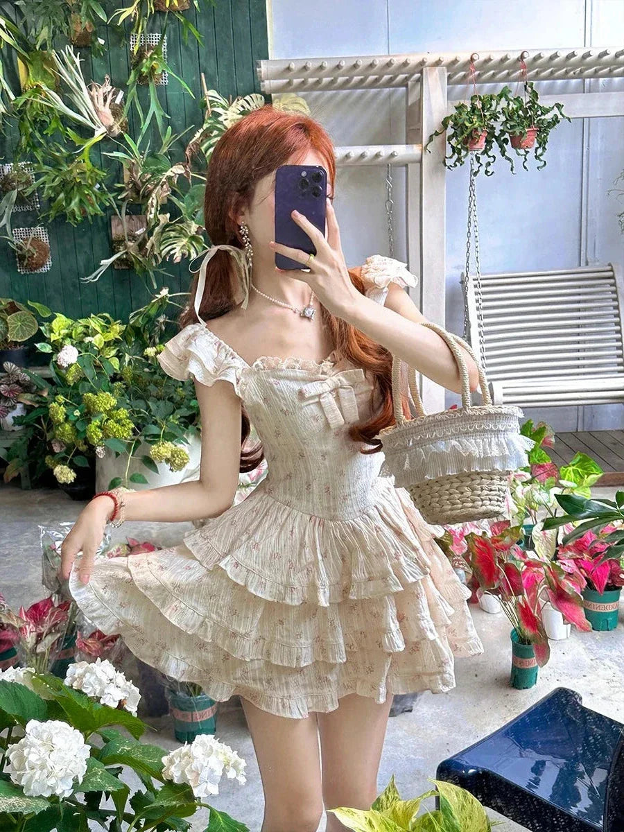 Aiertu - Princess' Pastoral Manor Sitting Room Mini Dress Kawaii Academia Y2K Cottagecore Coquette Fairycore Dollette Princesscore Aiertu