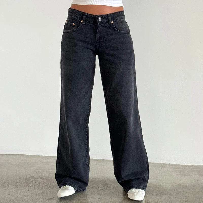 AIERTU  -  Women Y2K Low Rise Baggy Jeans Retro Aesthetic Loose Fit Boyfriend Straight Wide Leg Jeans Trendy Stretch Long Denim Pants Aiertu