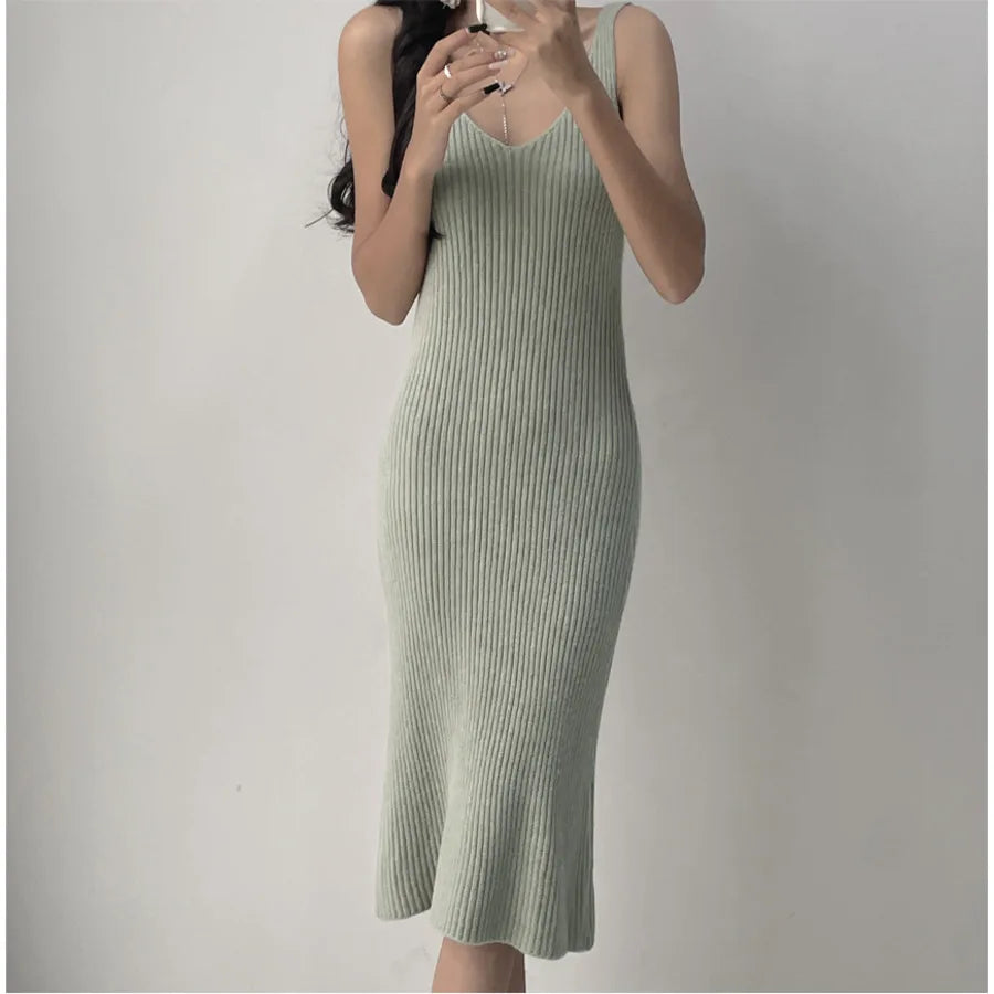 Fall Winter Warm Knitted Dresses 2 Pieces Set For Women Korean Casual V Neck Knit Sweater Dress+long Sleeve Solid Cardigans Suit Aiertu