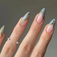 Aiertu 24 Pieces Long Almond Irregular French style Pattern ABS Full Cover Glossy False Nails Aiertu