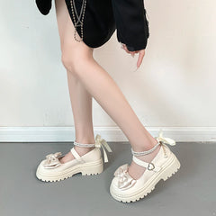 Aiertu Back  to school Sweet cool small leather shoes new summer lightweight muffin bow thick sole JK single shoes Aiertu