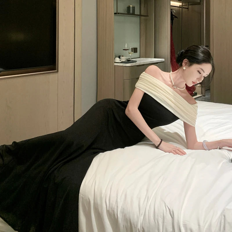 AIERTU  -  French High End Elegant Long Evening Dress Women's Sleeveless Backless Off Shoulder Slim Dress Fashion Chic Party Banquet Robe Aiertu