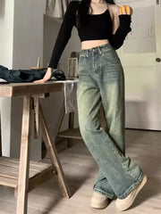 Aiertu  Vintage Washing Y2k Baggy Denim Pants Women  2024 Spring Fashion High Waist Wide Leg Jeans Trouser Casual Streetwear Aiertu